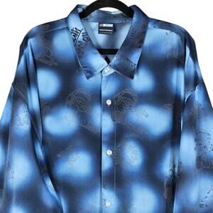 Southpole Shirt Mens 3XL Blue Black Graffiti Rapper Microphone Hip Hop Button Up